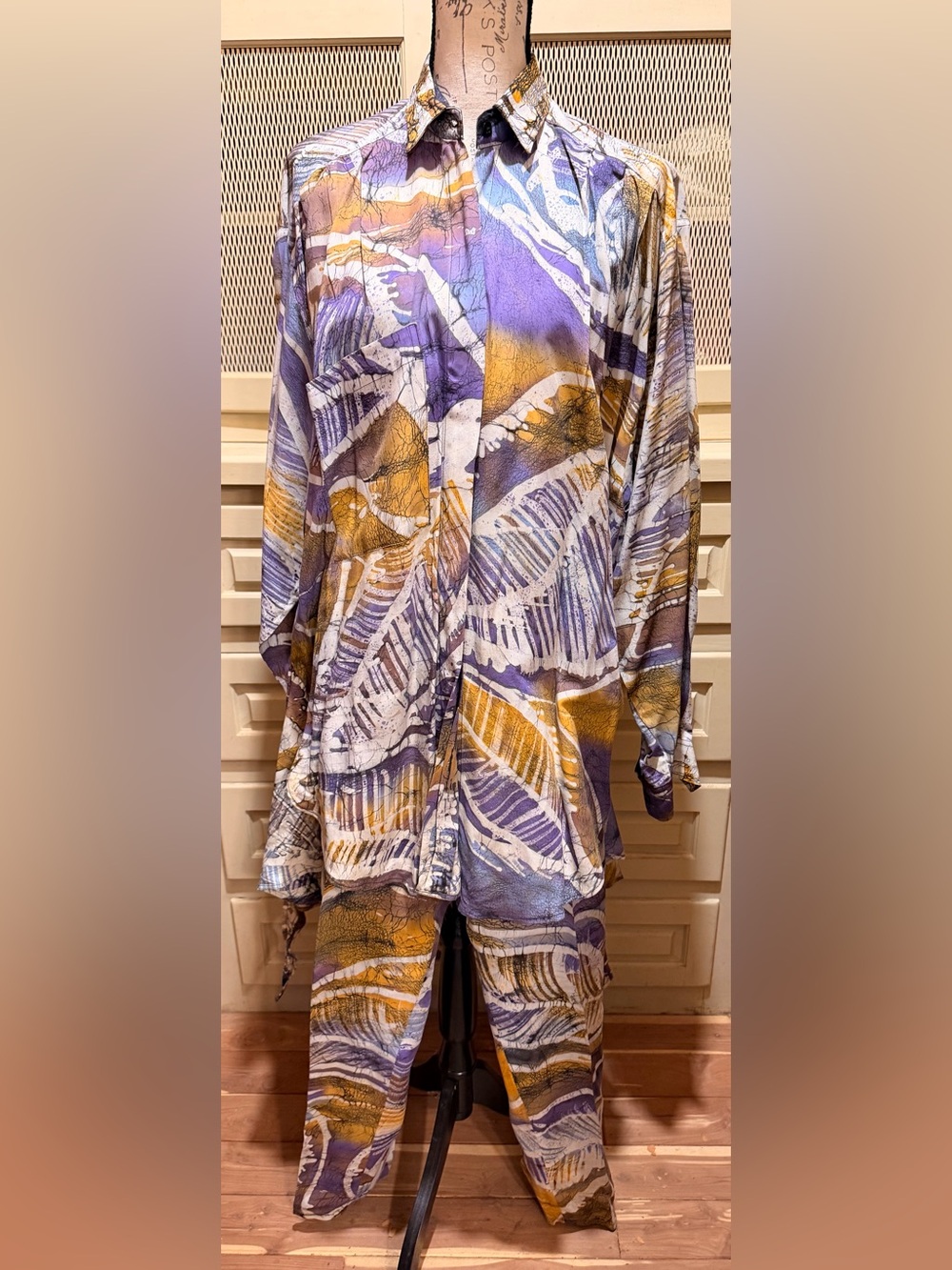 VTG Dalila 2Pc Tropical Rayon Top Wide Leg Pants Set